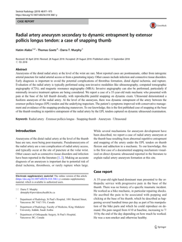 Radial Artery Aneurysm Secondary to Dynamic Entrapment by Extensor Pollicis Longus Tendon: a Case of Snapping Thumb