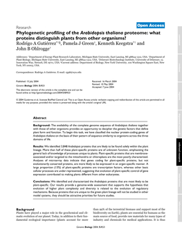 Phylogenetic Profiling of the Arabidopsis Thaliana Proteome