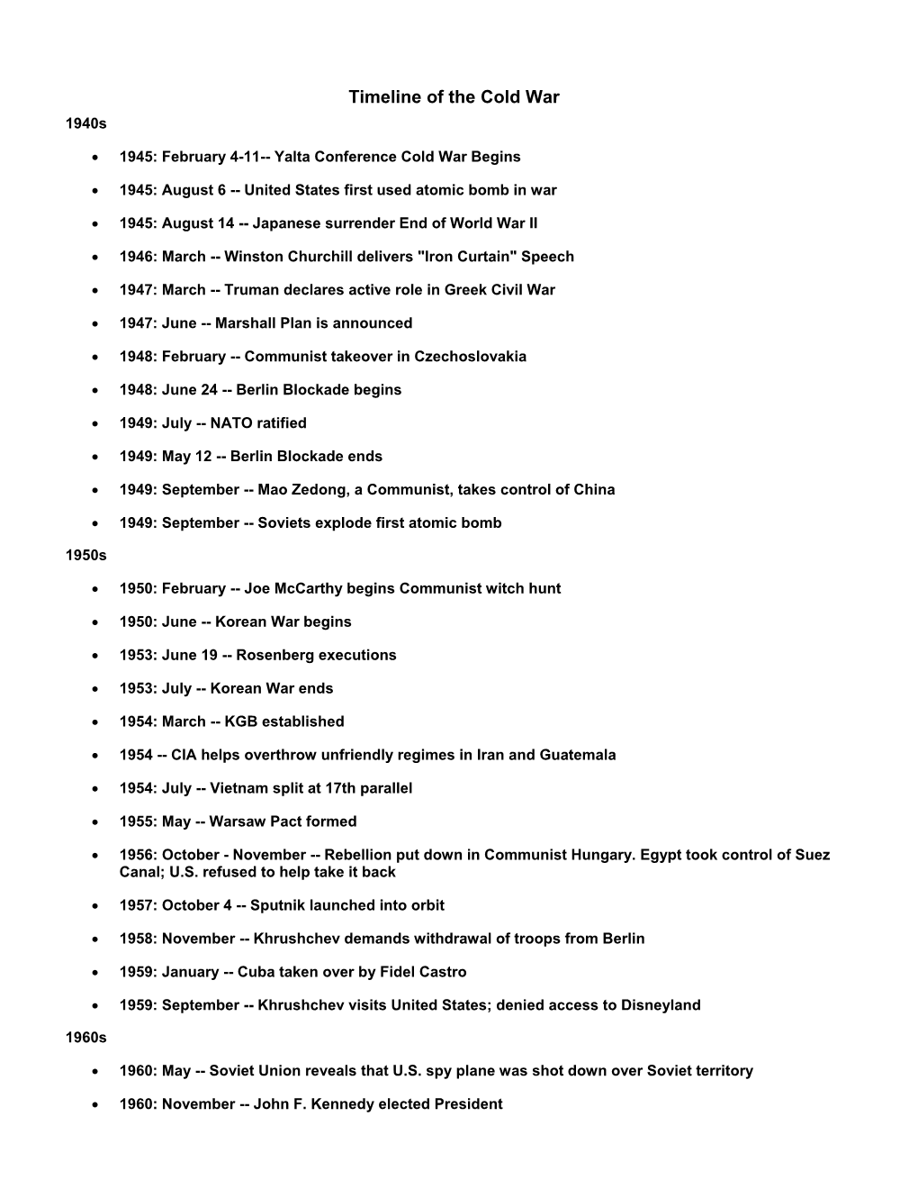 Timeline of the Cold War 1940S