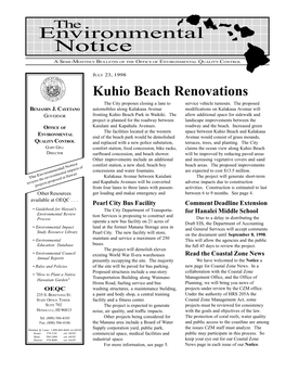 Kauai Notices Draft Environmental Assessments (1) Haleiwa Well II Exploratory Well