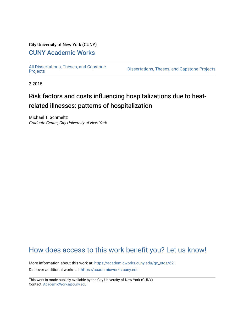 Risk Factors and Costs Influencing Hospitalizations Due to Heat-Related Illnesses: Patterns of Hospitalization