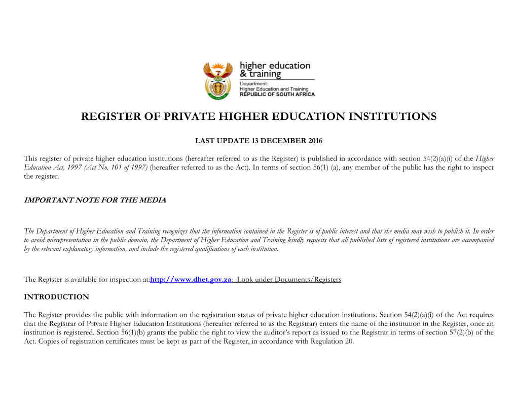 Private Higher Education Institutions
