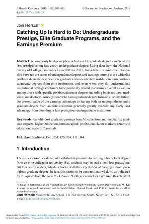 Catching up Is Hard to Do: Undergraduate Prestige, Elite Graduate Programs, and the Earnings Premium