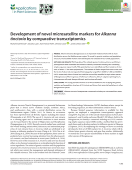 Development of Novel Microsatellite Markers for Alkanna Tinctoria by Comparative Transcriptomics