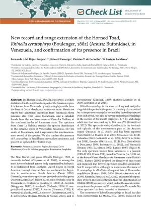 New Record and Range Extension of the Horned Toad, Rhinella Ceratophrys (Boulenger, 1882) (Anura: Bufonidae), in Venezuela, and Confirmation of Its Presence in Brazil
