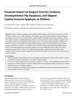 Financial Impact of Surgical Care for Scoliosis, Developmental Hip Dysplasia, and Slipped Capital Femoral Epiphysis in Children