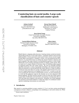 Countering Hate on Social Media: Large Scale Classification of Hate and Counter Speech