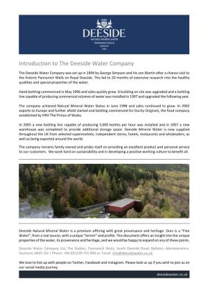 Introduction to the Deeside Water Company
