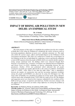 Impact of Rising Air Pollution in New Delhi: an Empirical Study