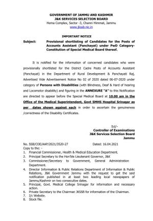 Under Pwd Category- Constitution of Special Medical Board Thereof