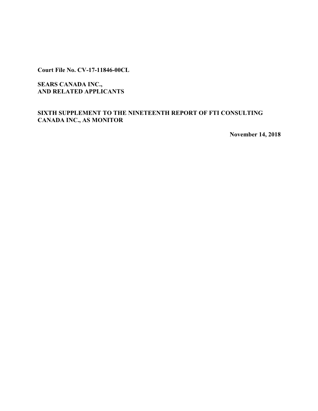 Court File No. CV-17-11846-00CL SEARS CANADA INC., AND