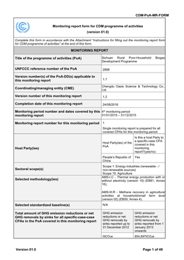 Monitoring Report Form for CDM Programme of Activities (Version 01.0)