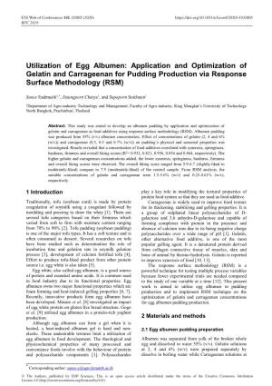 Utilization of Egg Albumen: Application and Optimization of Gelatin and Carrageenan for Pudding Production Via Response Surface Methodology (RSM)