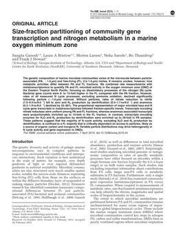 Size-Fraction Partitioning of Community Gene Transcription and Nitrogen Metabolism in a Marine Oxygen Minimum Zone