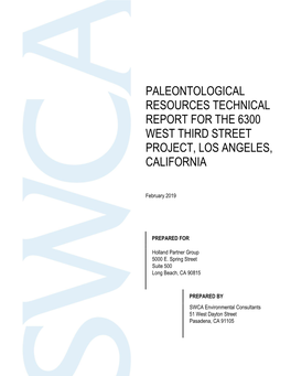 Paleontological Resources Technical Report for the 6300 West Third Street Project, Los Angeles, California