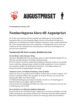 Nomineringarna Klara Till Augustpriset