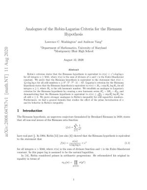 Analogues of the Robin-Lagarias Criteria for the Riemann Hypothesis