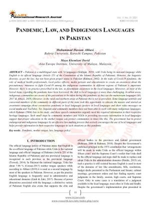 Pandemic, Law,And Indigenous Languages in Pakistan