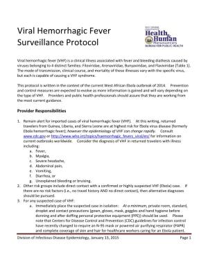 Viral Hemorrhagic Fever Surveillance Protocol