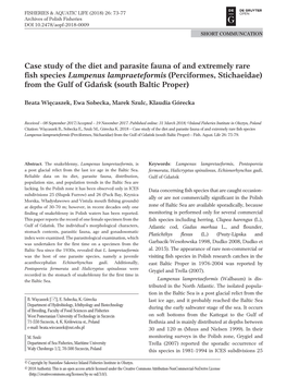 Case Study of the Diet and Parasite Fauna of and Extremely Rare Fish