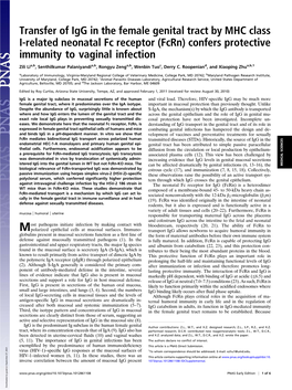 Transfer of Igg in the Female Genital Tract by MHC Class I-Related Neonatal Fc Receptor (Fcrn) Confers Protective Immunity to Vaginal Infection