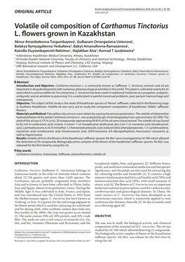 Volatile Oil Composition of Carthamus Tinctorius L. Flowers Grown in Kazakhstan