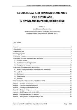 ECHM-EDTC Educational and Training Standards for Diving and Hyperbaric Medicine 2011