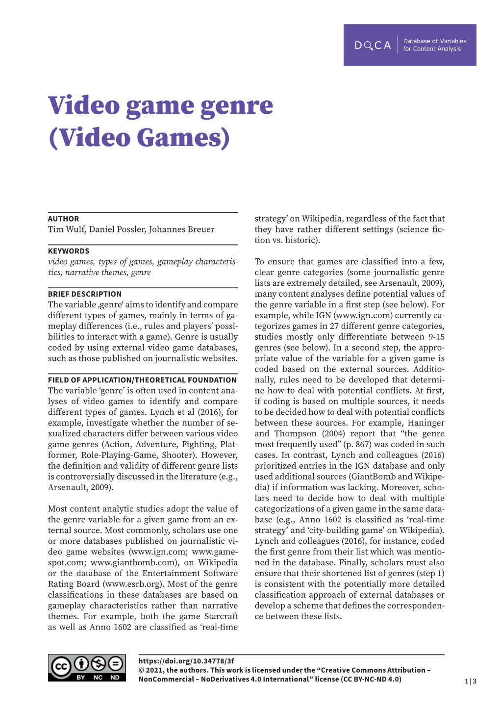 Video Game Genre (Video Games)