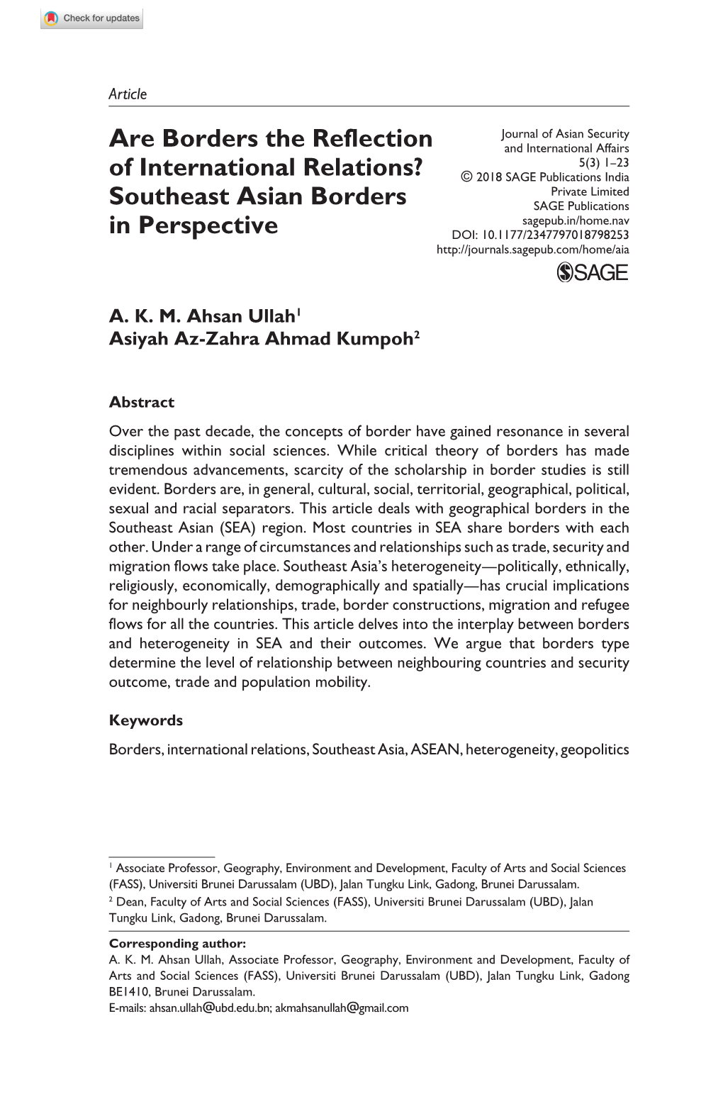 Southeast Asian Borders in Perspective