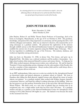 John Peter Huchra Was Spread Upon the Permanent Records of the Faculty