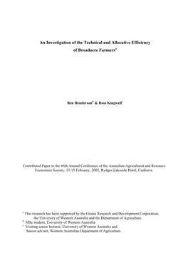 An Investigation of the Technical and Allocative Efficiency of Broadacre Farmersa