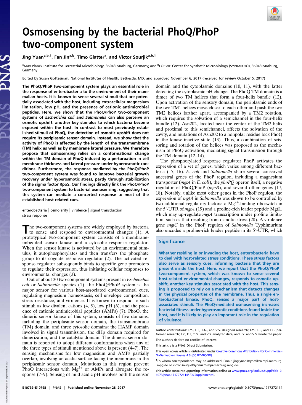 Osmosensing by the Bacterial Phoq/Phop Two-Component System