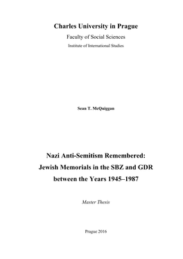 Nazi Anti-Semitism Remembered: Jewish Memorials in the SBZ and GDR Between the Years 1945–1987