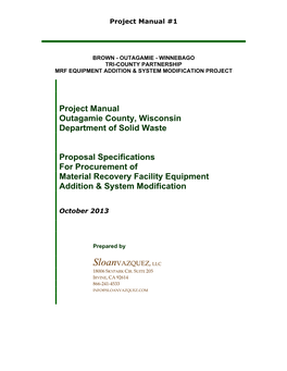 Project Manual Outagamie County, Wisconsin Department of Solid Waste