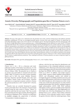 Genetic Diversity, Phylogeography and Population Gene Flow of Tunisian Pistacia Vera L