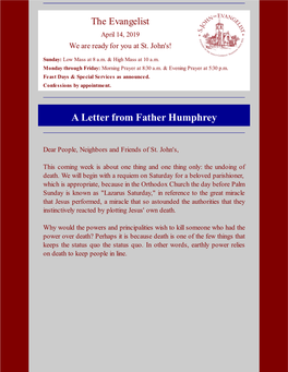 A Letter from Father Humphrey