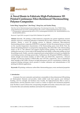 A Novel Route to Fabricate High-Performance 3D Printed Continuous Fiber-Reinforced Thermosetting Polymer Composites