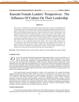 Kuwaiti Female Leaders' Perspectives: the Influence of Culture