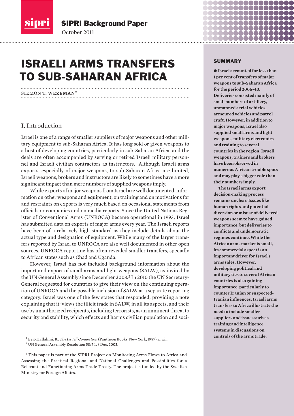 Israeli Arms Transfers to Sub-Saharan Africa