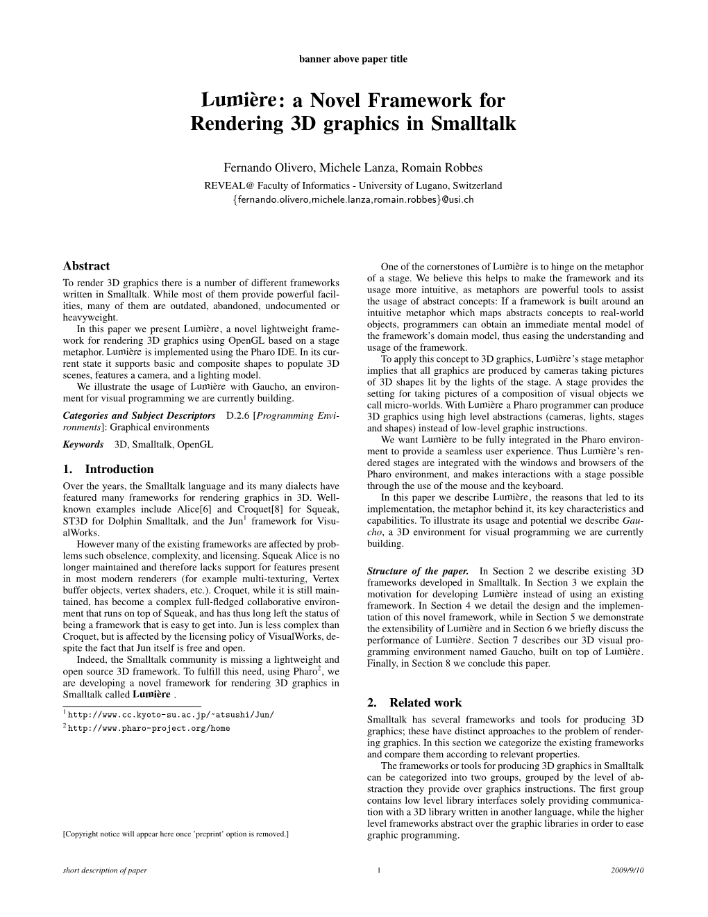 Lumi`Ere: a Novel Framework for Rendering 3D Graphics in Smalltalk