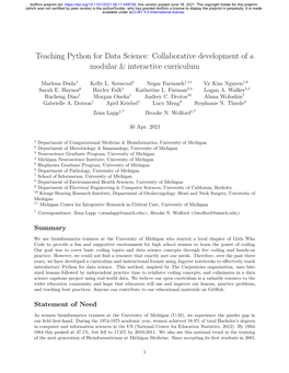 Teaching Python for Data Science: Collaborative Development of a Modular & Interactive Curriculum
