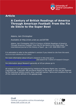 'A Century of British Readings of America Through American Football