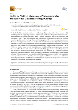 Choosing a Photogrammetry Workflow for Cultural Heritage Groups