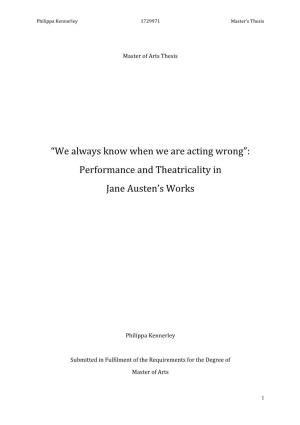 Performance and Theatricality in Jane Austen's Works