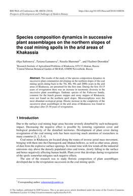 Species Composition Dynamics in Successive Plant Assemblages on the Northern Slopes of the Coal Mining Spoils in the Arid Areas of Khakassia
