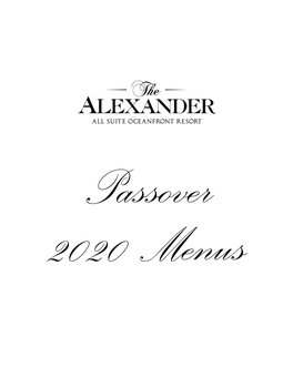 Passover 2020 Meal Program Menu