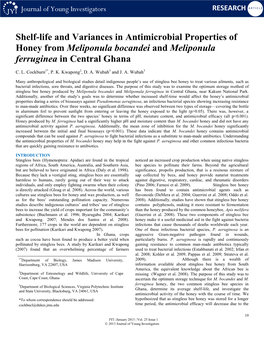 Shelf-Life and Variances in Antimicrobial Properties of Honey from Meliponula Bocandei and Meliponula Ferruginea in Central Ghana