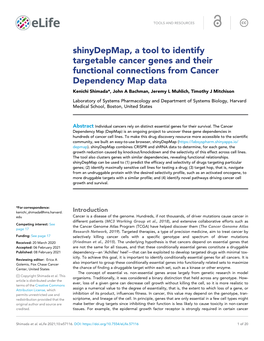 Shinydepmap, a Tool to Identify Targetable Cancer Genes and Their Functional Connections from Cancer Dependency Map Data