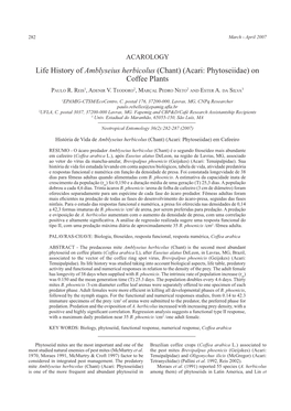 Life History of Amblyseius Herbicolus (Chant) (Acari: Phytoseiidae) on Coffee Plants
