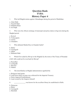 Question Bank TYBA History Paper 4 1